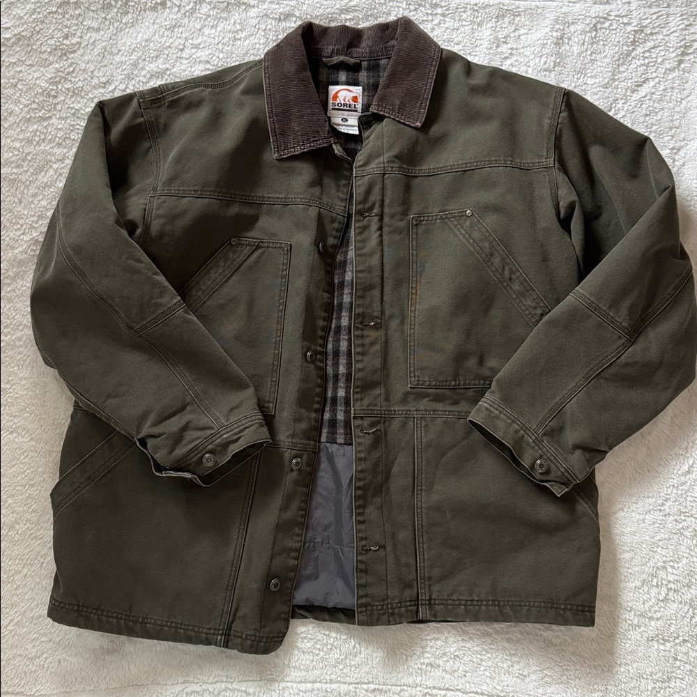 Sorel Duck barn Chore Jacket olive green canvas Pockets EUC‎ size XL